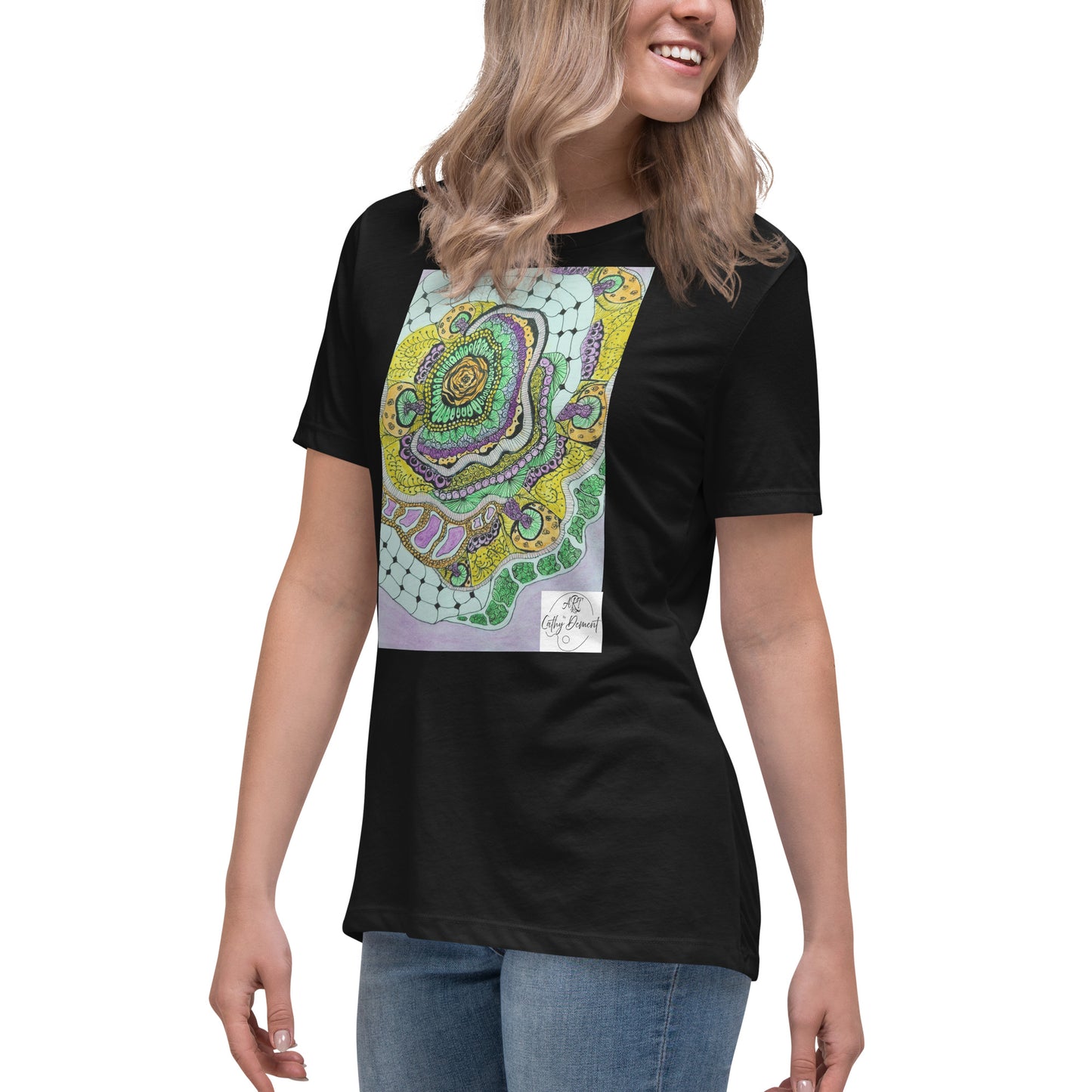 Zen Blossom: Colorful Zentangle Floral Women's Relaxed T-Shirt