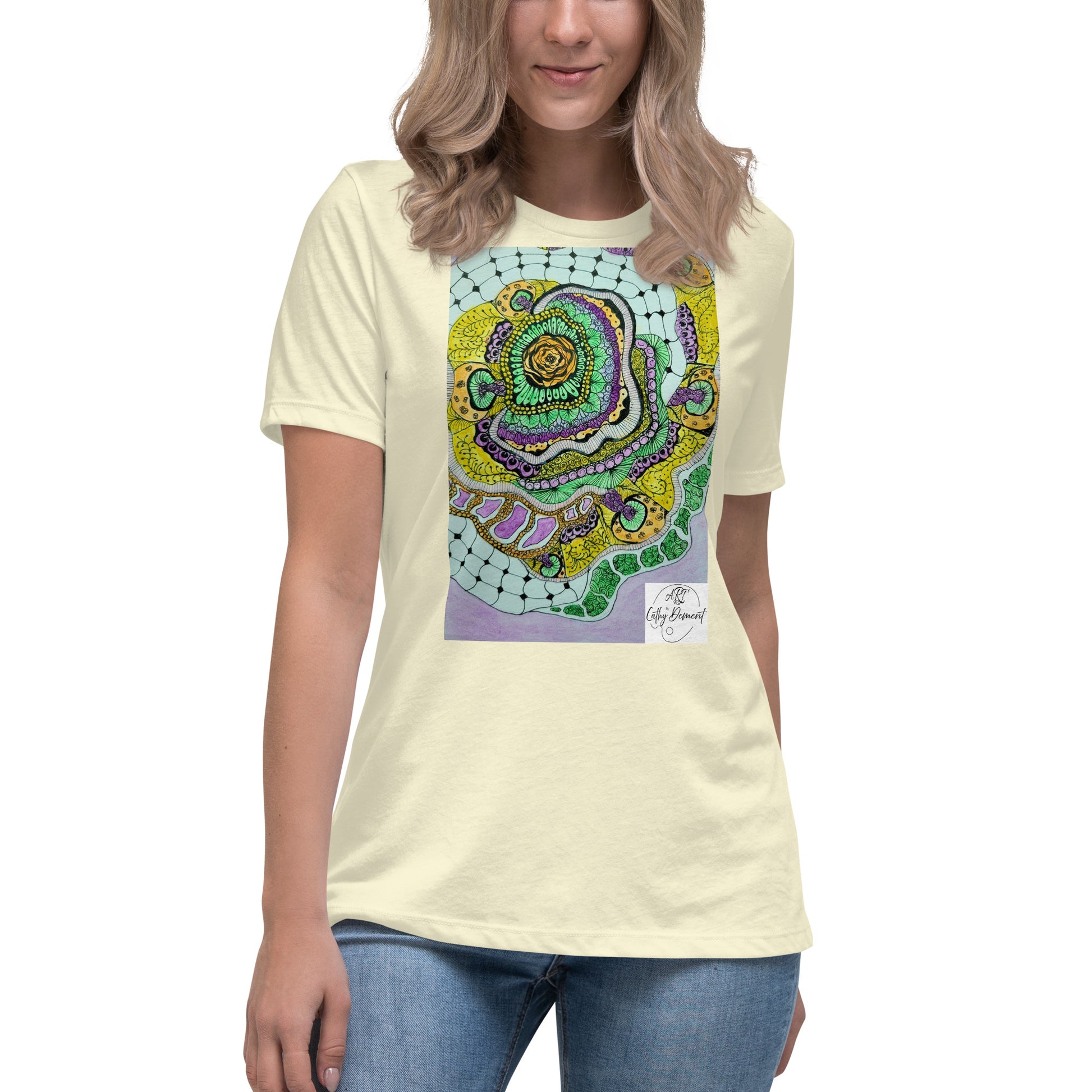 Zen Blossom: Colorful Zentangle Floral Women's Relaxed T-Shirt