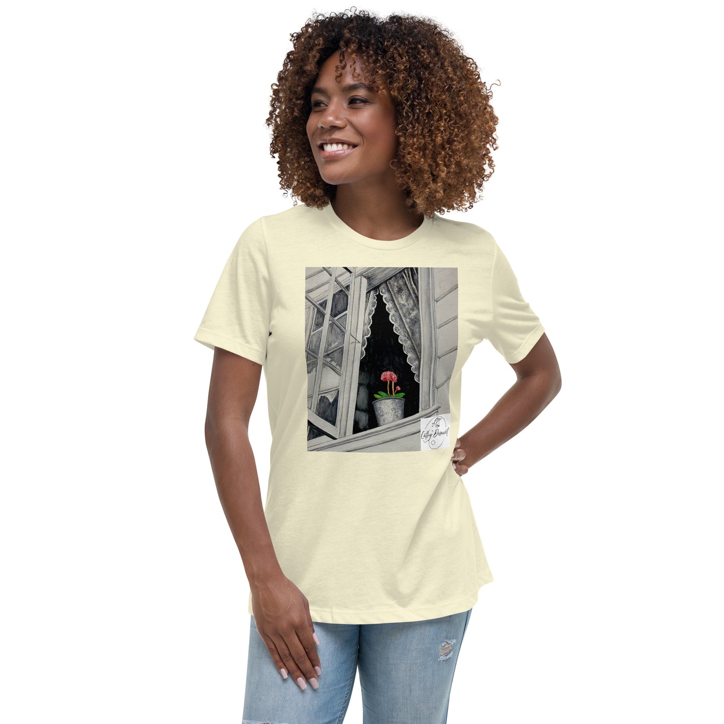 Norway Window: Open Window With Plant Design Women's Relaxed T-Shirt