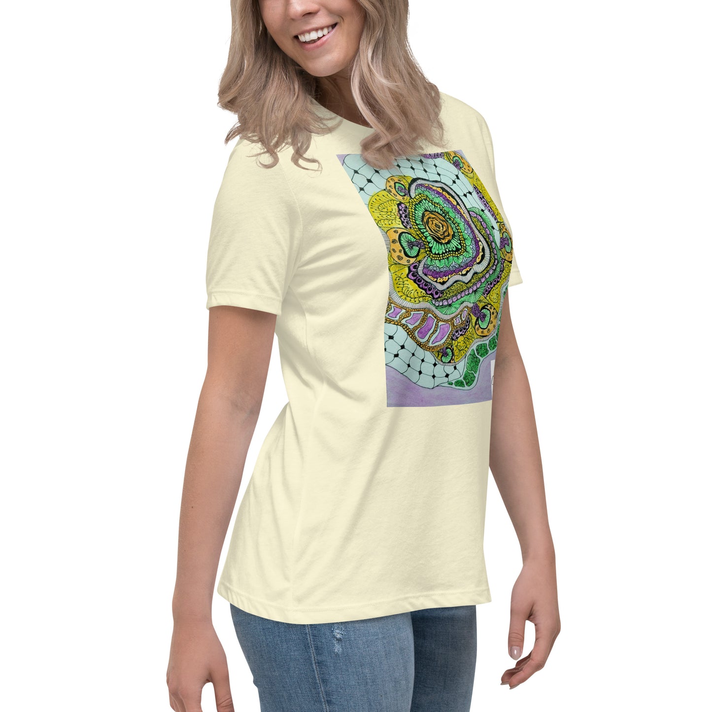 Zen Blossom: Colorful Zentangle Floral Women's Relaxed T-Shirt