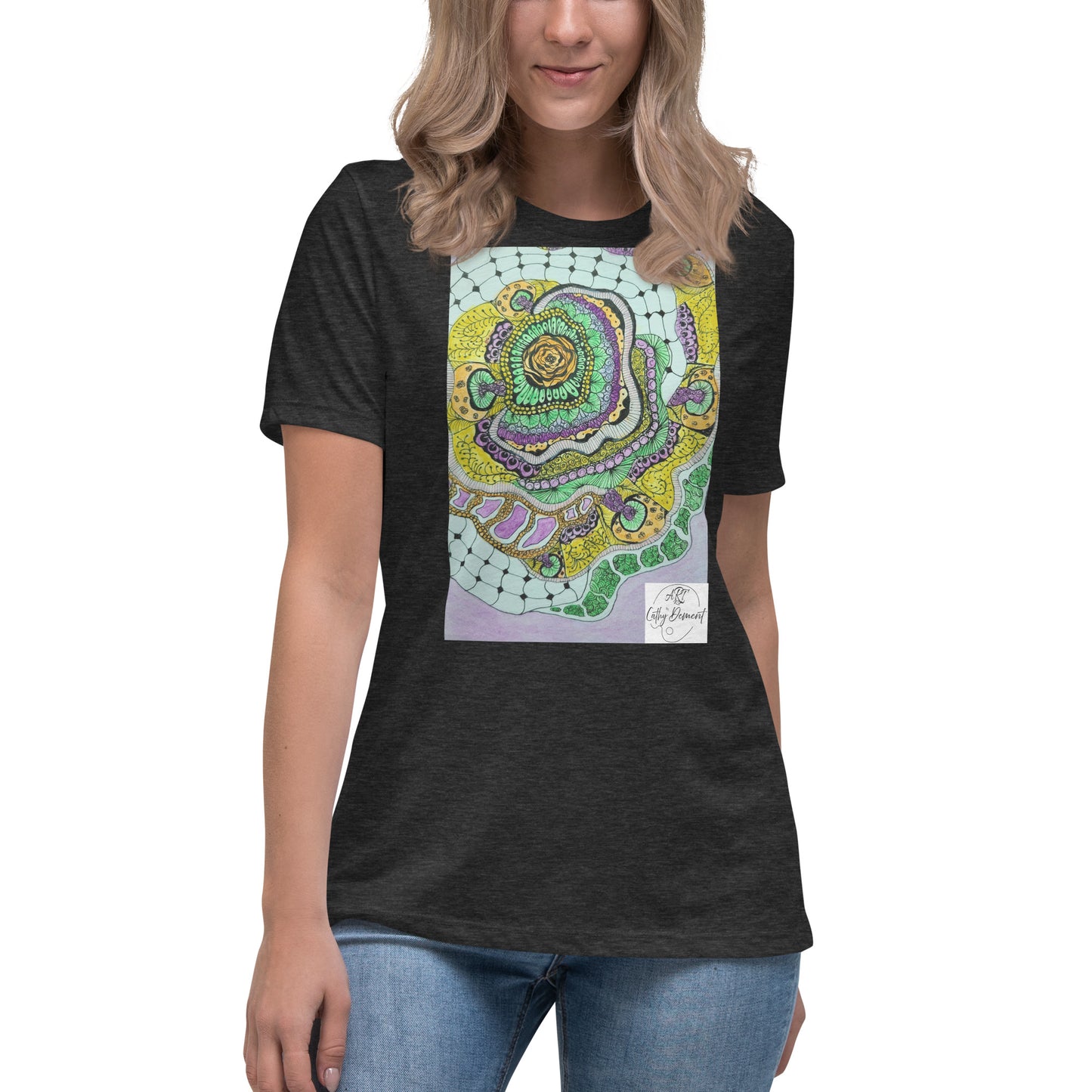 Zen Blossom: Colorful Zentangle Floral Women's Relaxed T-Shirt