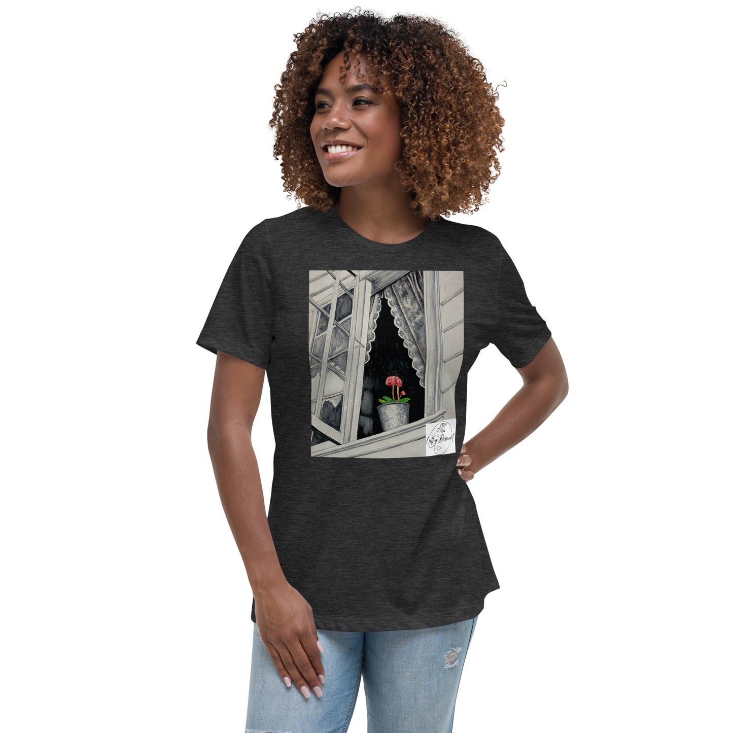 Norway Window: Open Window With Plant Design Women's Relaxed T-Shirt