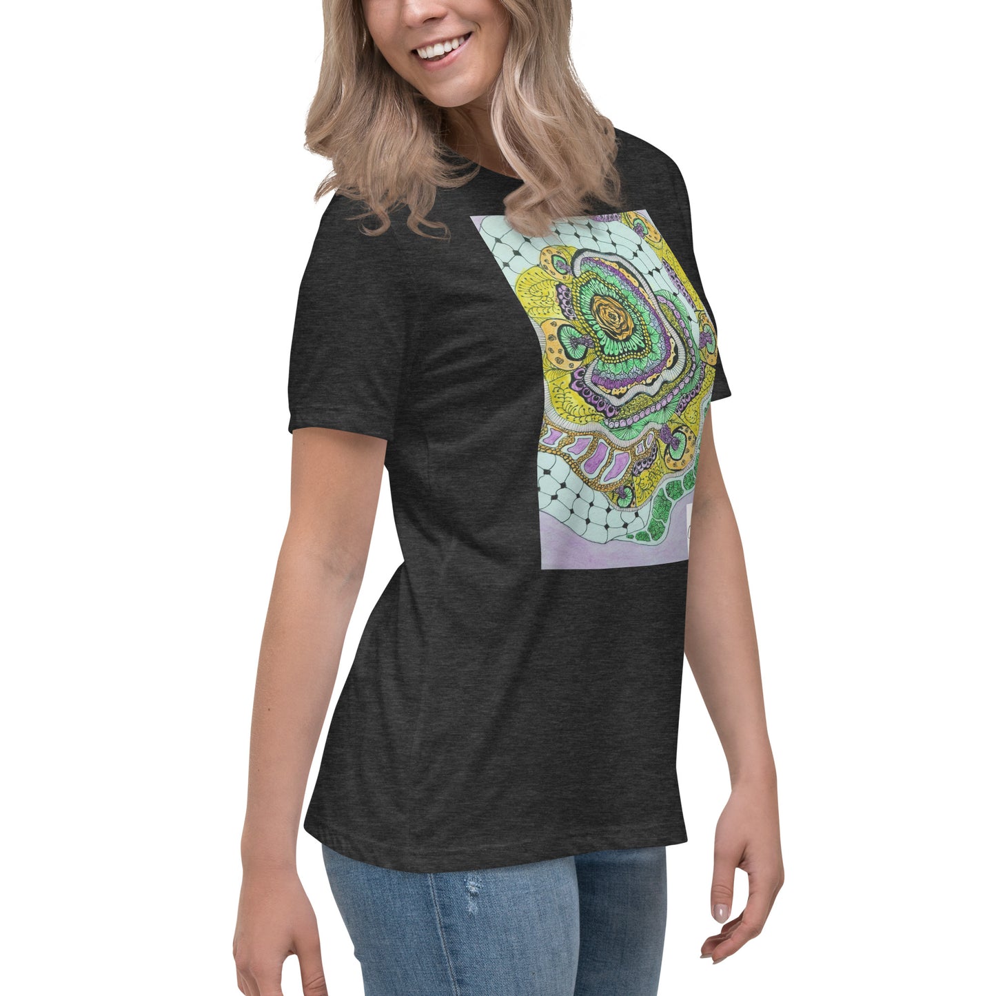 Zen Blossom: Colorful Zentangle Floral Women's Relaxed T-Shirt