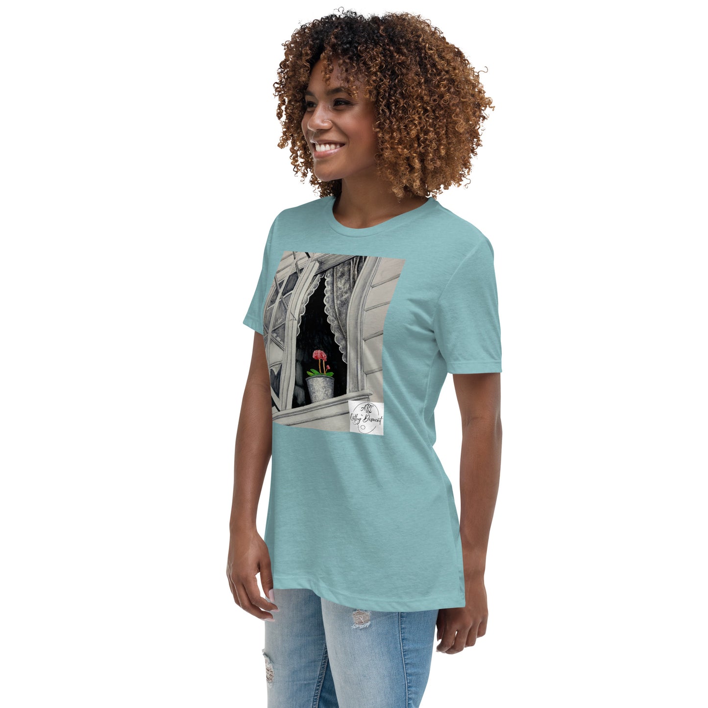 Norway Window: Open Window With Plant Design Women's Relaxed T-Shirt