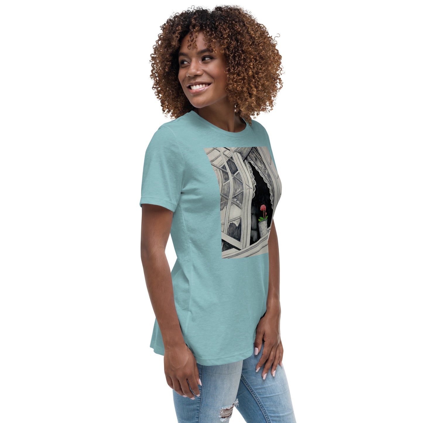 Norway Window: Open Window With Plant Design Women's Relaxed T-Shirt