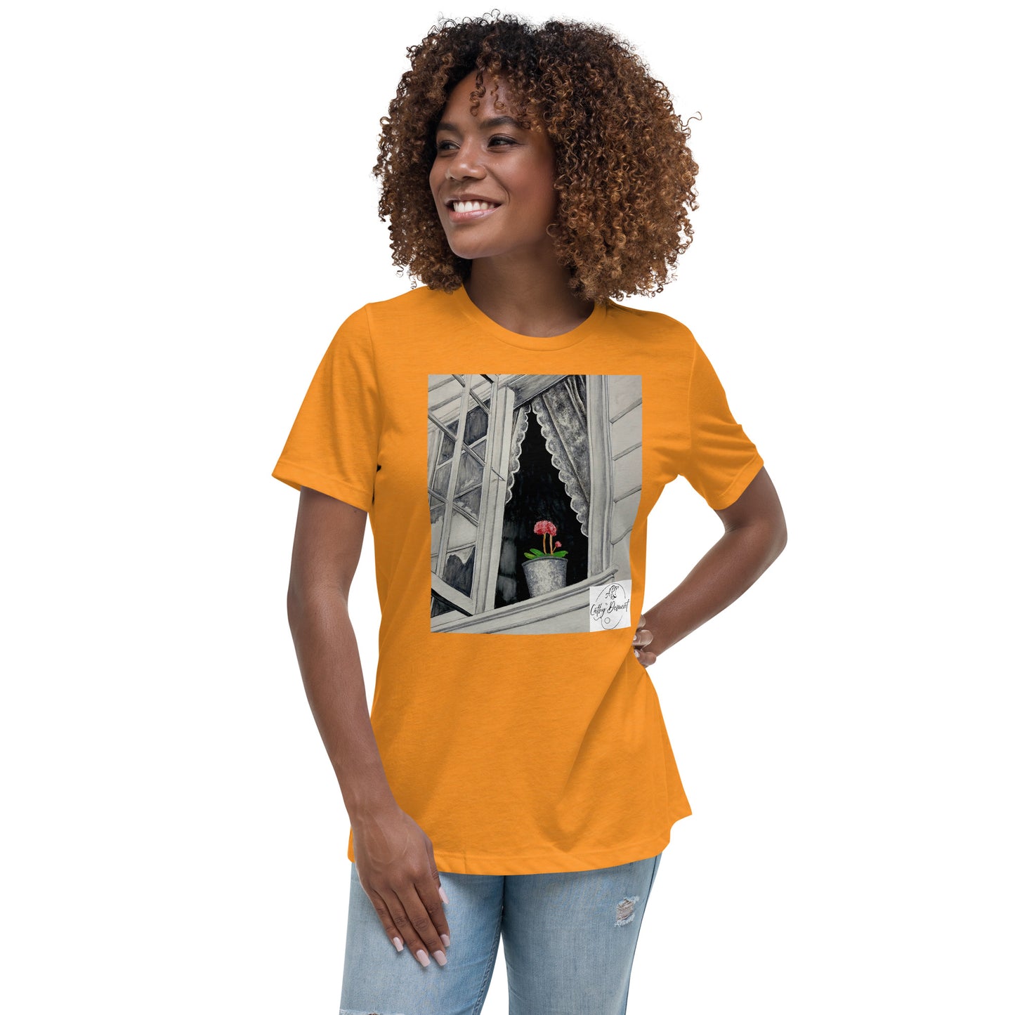 Norway Window: Open Window With Plant Design Women's Relaxed T-Shirt