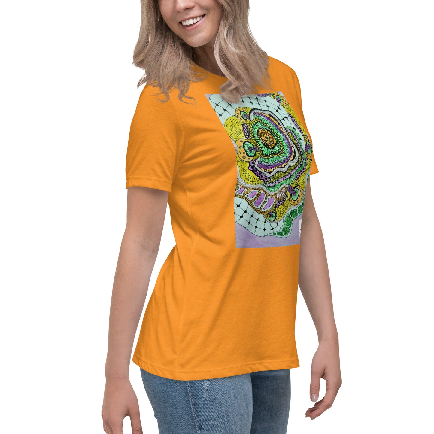 Zen Blossom: Colorful Zentangle Floral Women's Relaxed T-Shirt