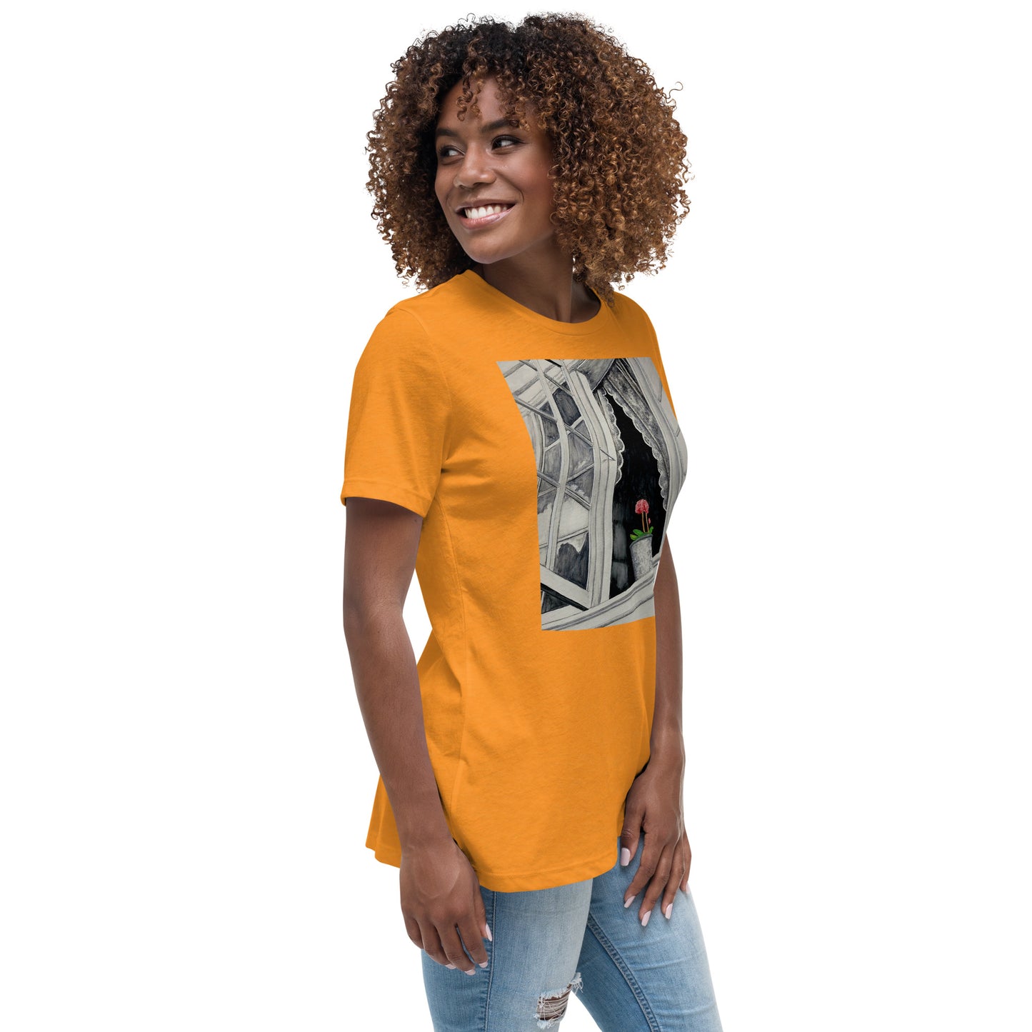 Norway Window: Open Window With Plant Design Women's Relaxed T-Shirt