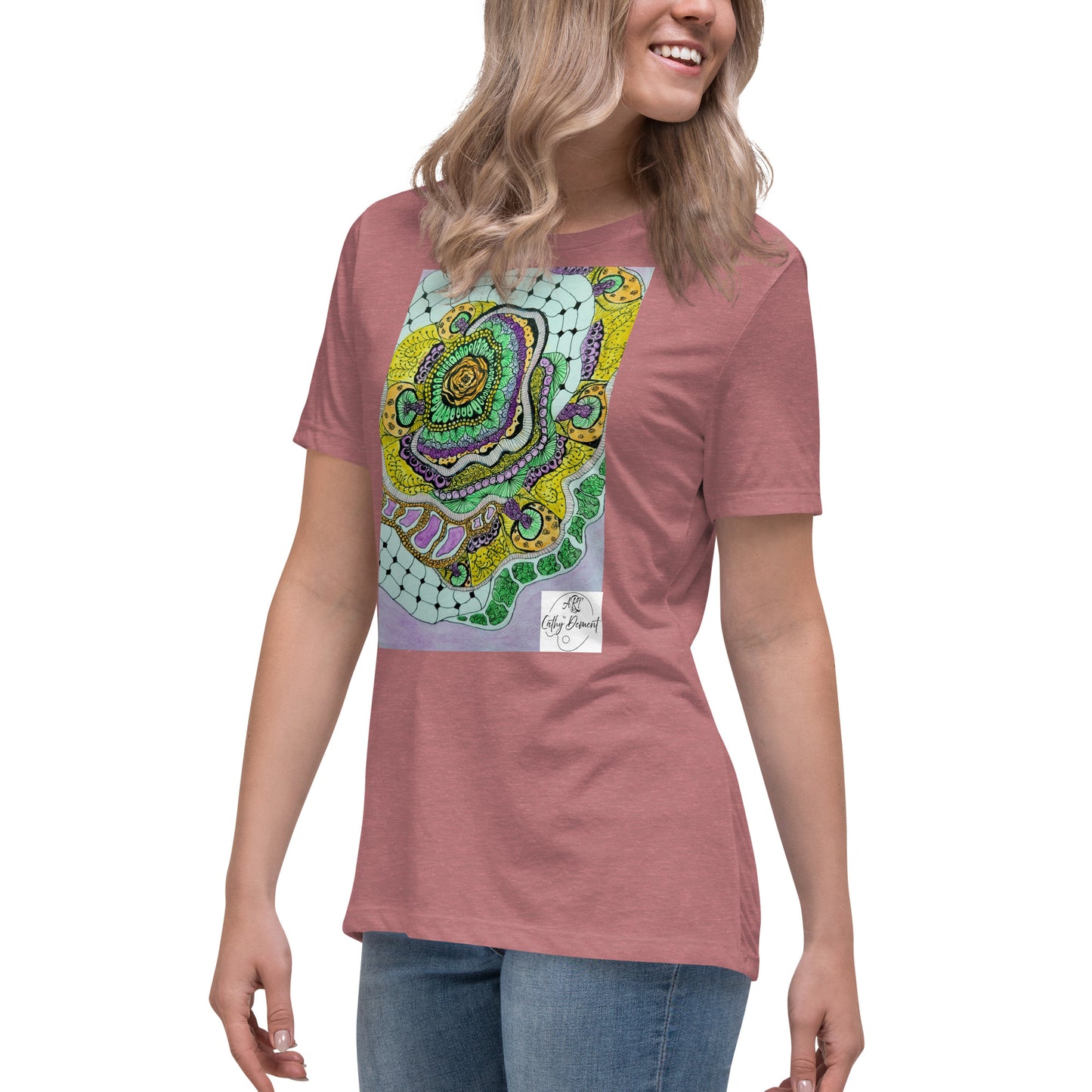 Zen Blossom: Colorful Zentangle Floral Women's Relaxed T-Shirt