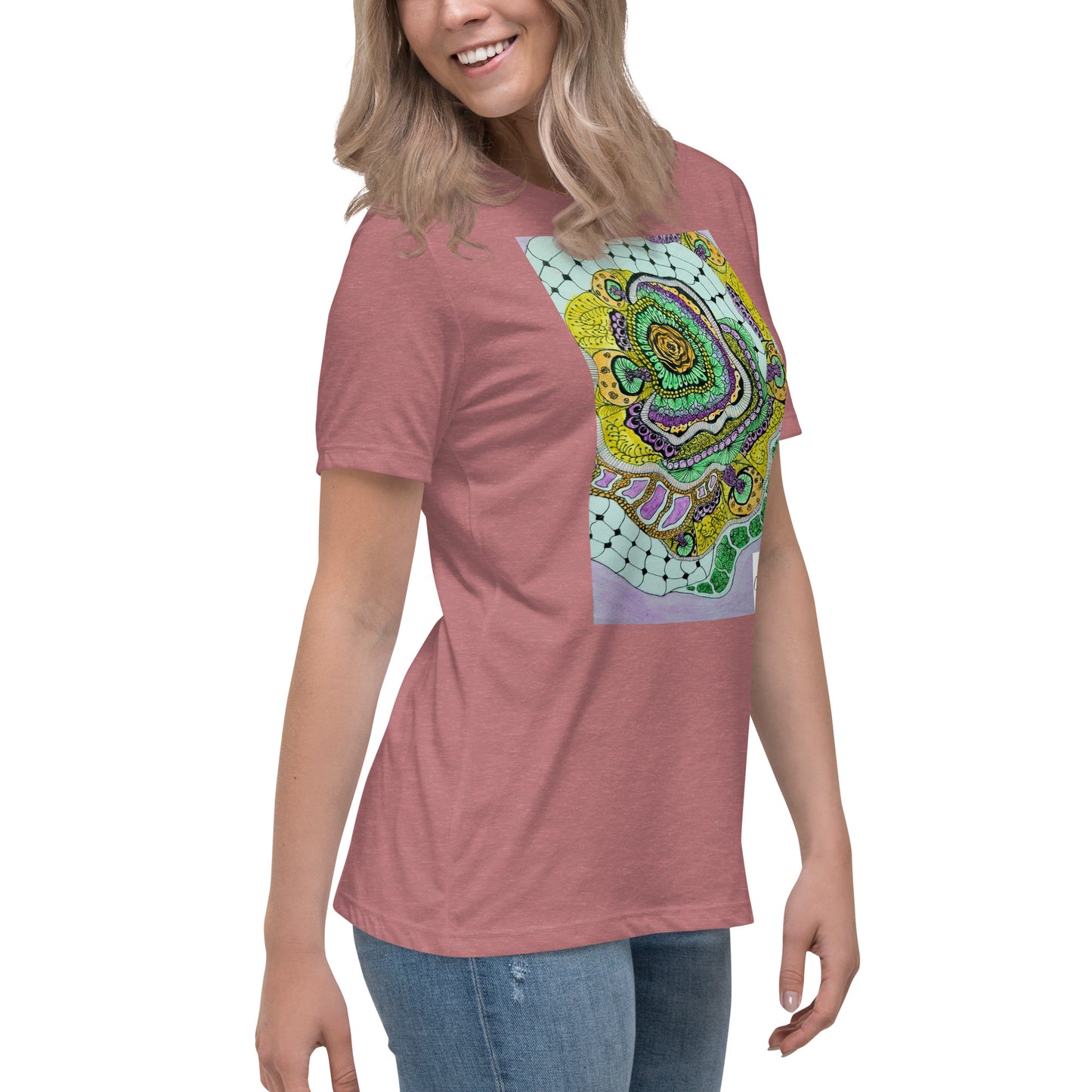 Zen Blossom: Colorful Zentangle Floral Women's Relaxed T-Shirt