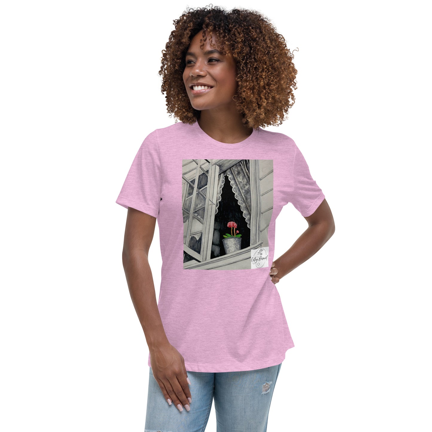 Norway Window: Open Window With Plant Design Women's Relaxed T-Shirt