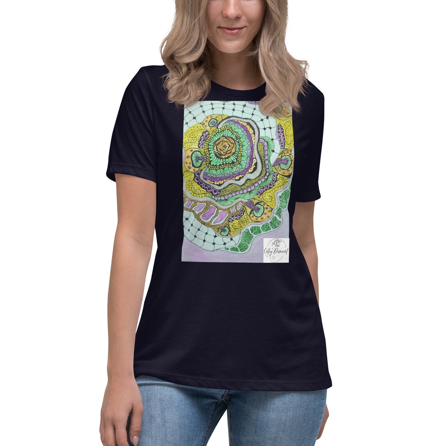 Zen Blossom: Colorful Zentangle Floral Women's Relaxed T-Shirt