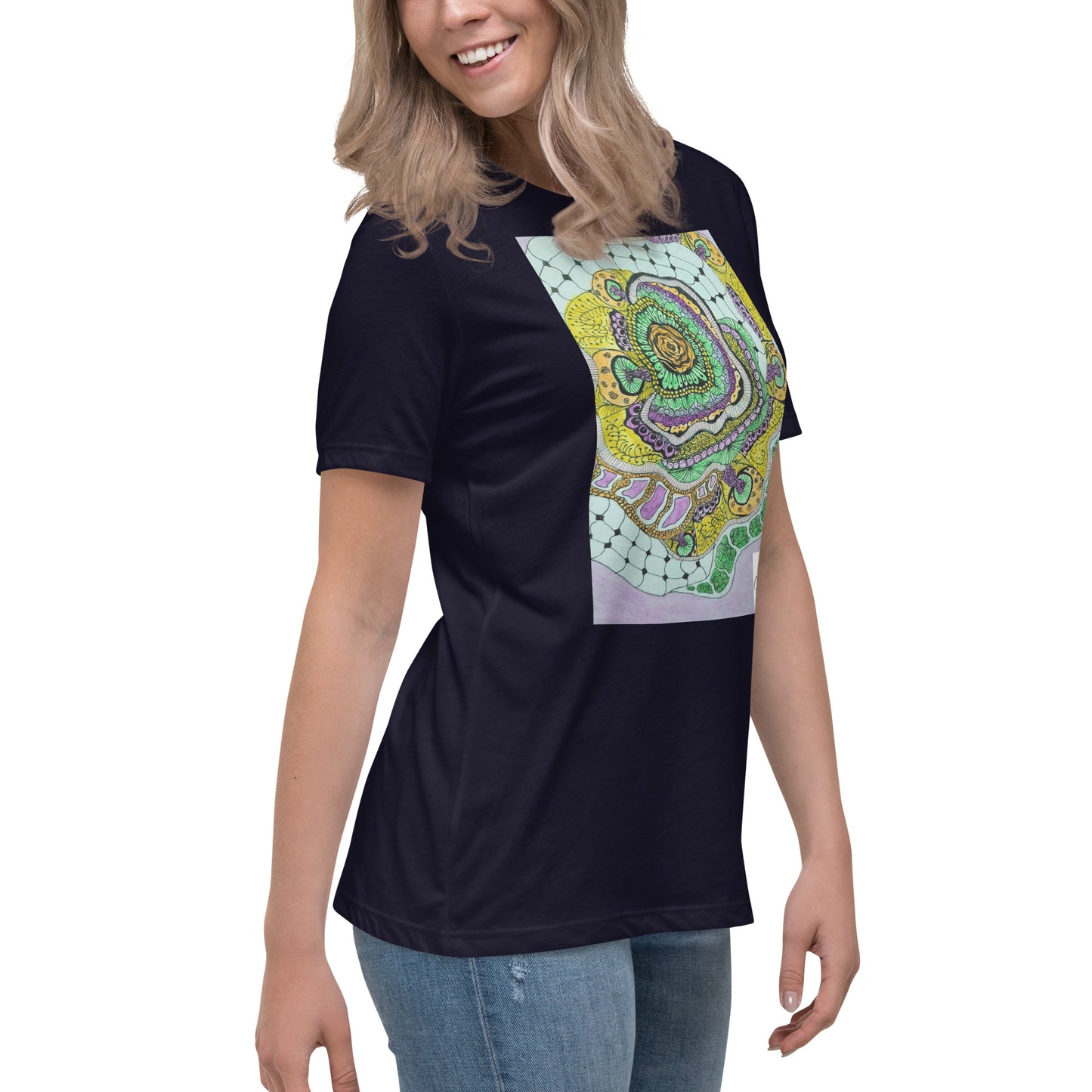 Zen Blossom: Colorful Zentangle Floral Women's Relaxed T-Shirt