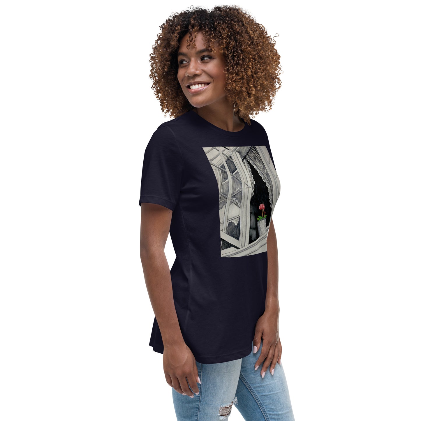 Norway Window: Open Window With Plant Design Women's Relaxed T-Shirt