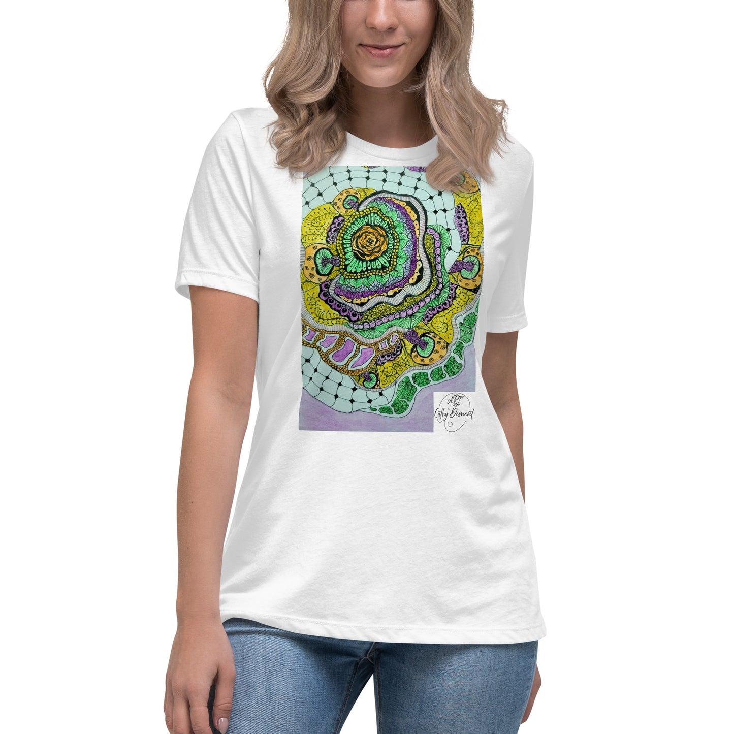 Zen Blossom: Colorful Zentangle Floral Women's Relaxed T-Shirt