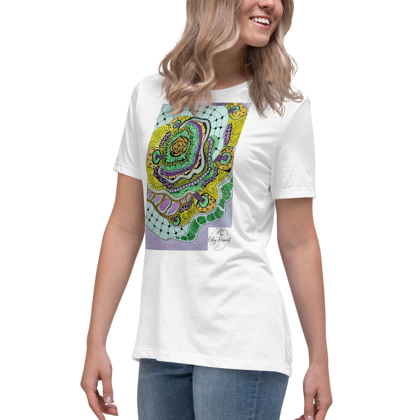 Zen Blossom: Colorful Zentangle Floral Women's Relaxed T-Shirt