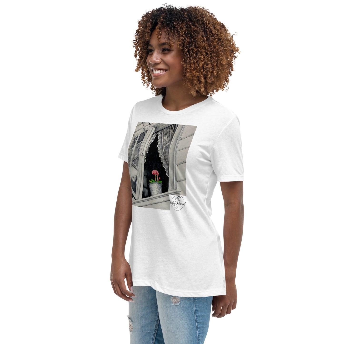 Norway Window: Open Window With Plant Design Women's Relaxed T-Shirt