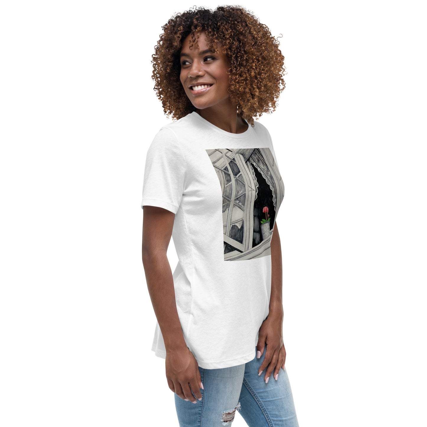 Norway Window: Open Window With Plant Design Women's Relaxed T-Shirt