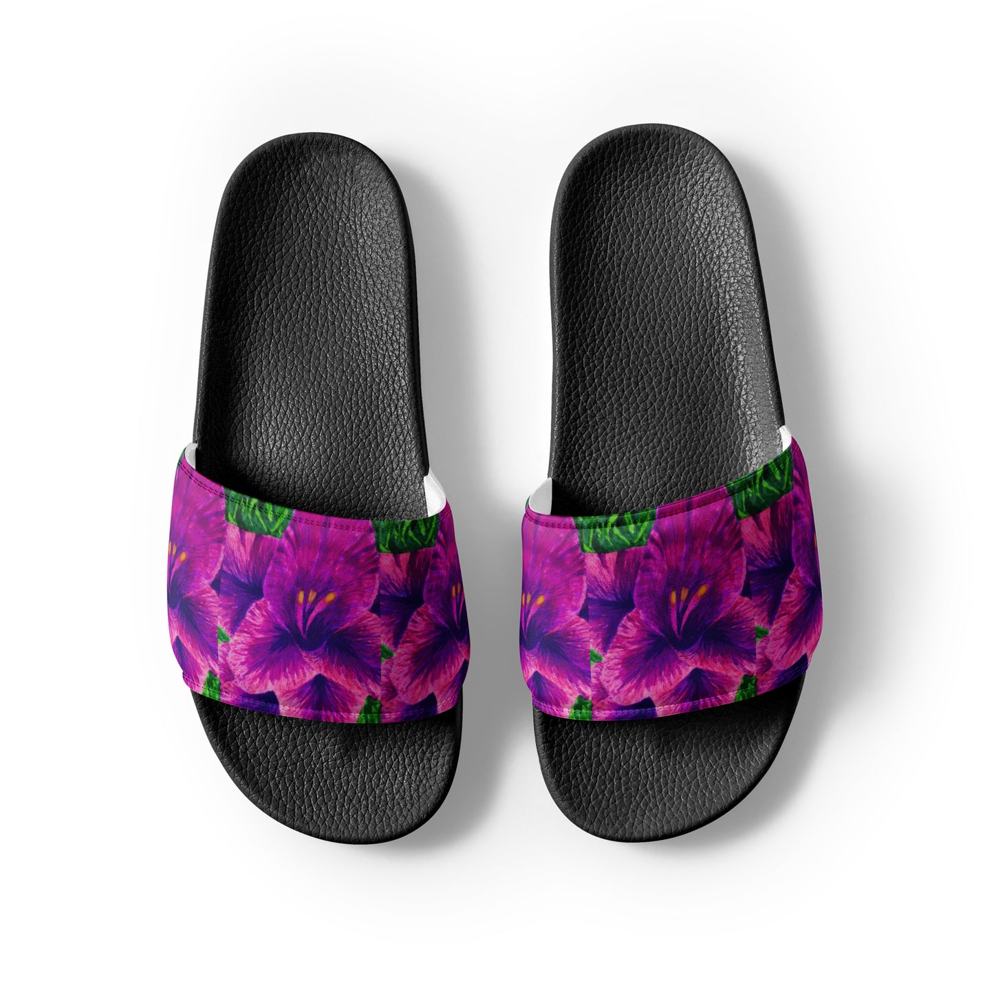 Women's Slides - Royal Reverie - Purple Gladiola - Colorful Floral Artwork Design Sandals, Wearable Art Shoes