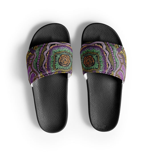 Women's Slides - Zen Floral Bliss - Colorful Zentangle Artwork Design Sandals, Wearable Art Shoes