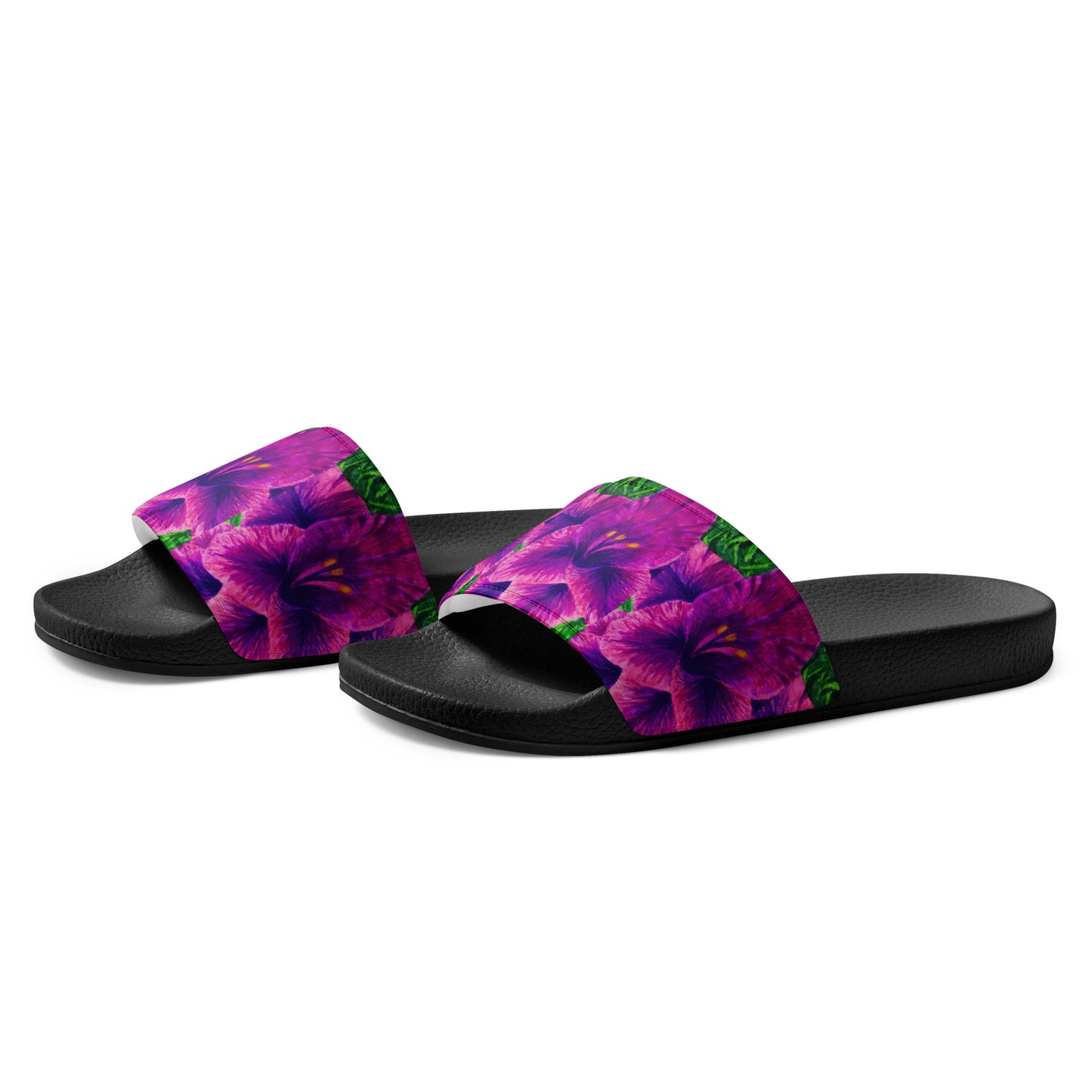 Women's Slides - Royal Reverie - Purple Gladiola - Colorful Floral Artwork Design Sandals, Wearable Art Shoes