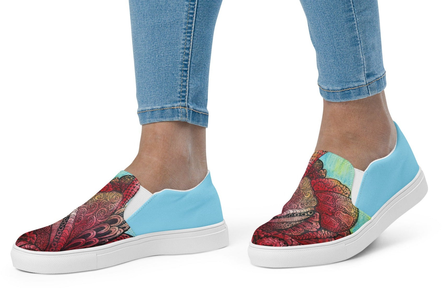 Women’s Slip-on Canvas Shoes: Zen Floral Harmony Intricate Zen-Tangle Flower Art