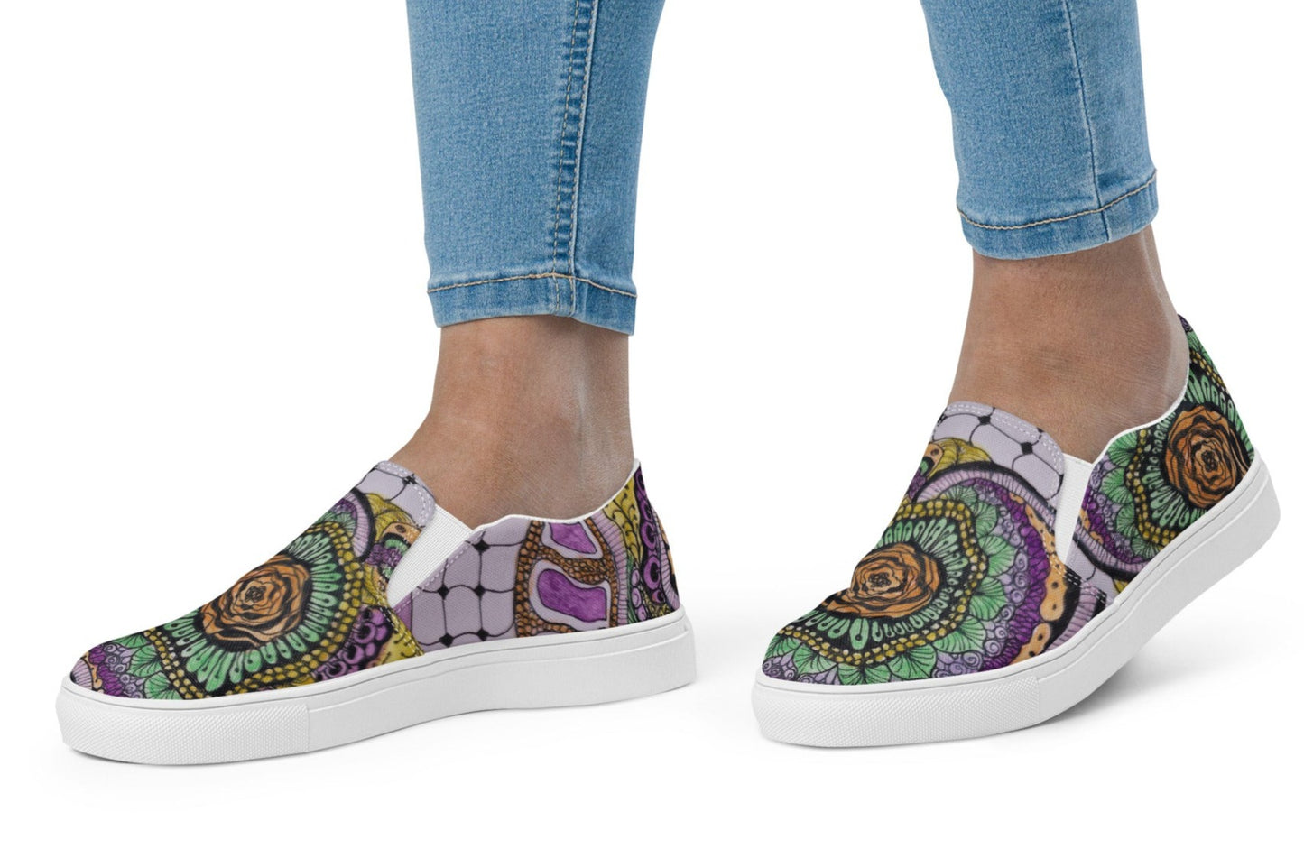 Women’s Slip-on Canvas Shoes: Zen Floral Bliss Zentangle Artwork Design