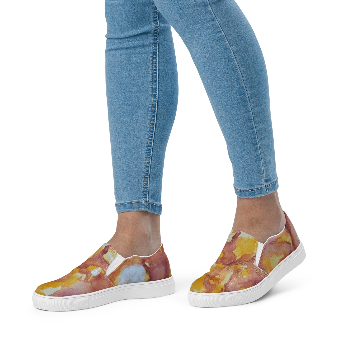 Women’s Slip-on Canvas Shoes - Sunset Veil: A Dance of Red and White Artwork Design