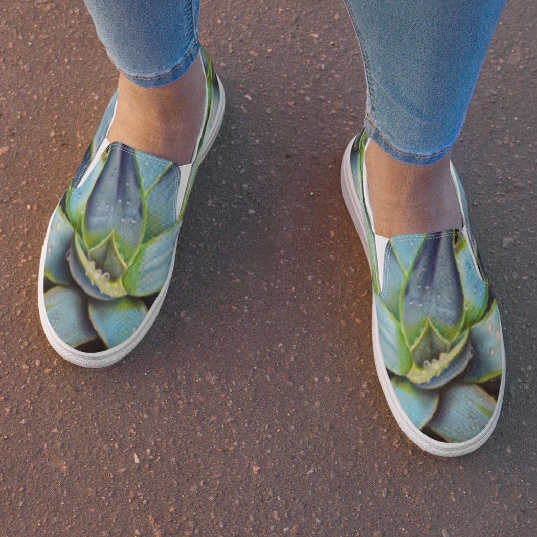 Women’s slip-on canvas shoes - Desert Jewel, Colorful Agave Plant Artwork Design