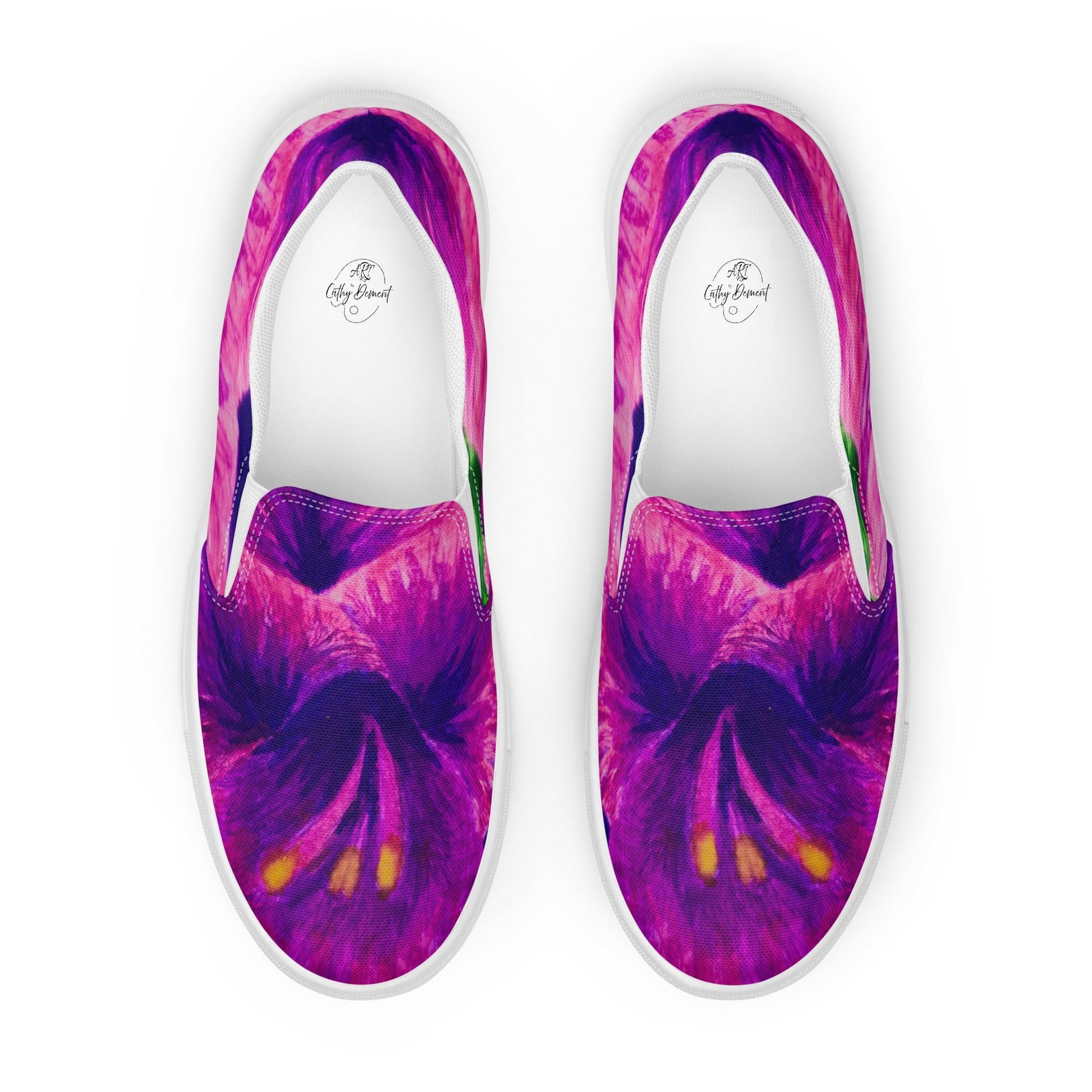 Women’s Slip-on Canvas Shoes - Royal Reverie, Purple Gladiola Artwork Design