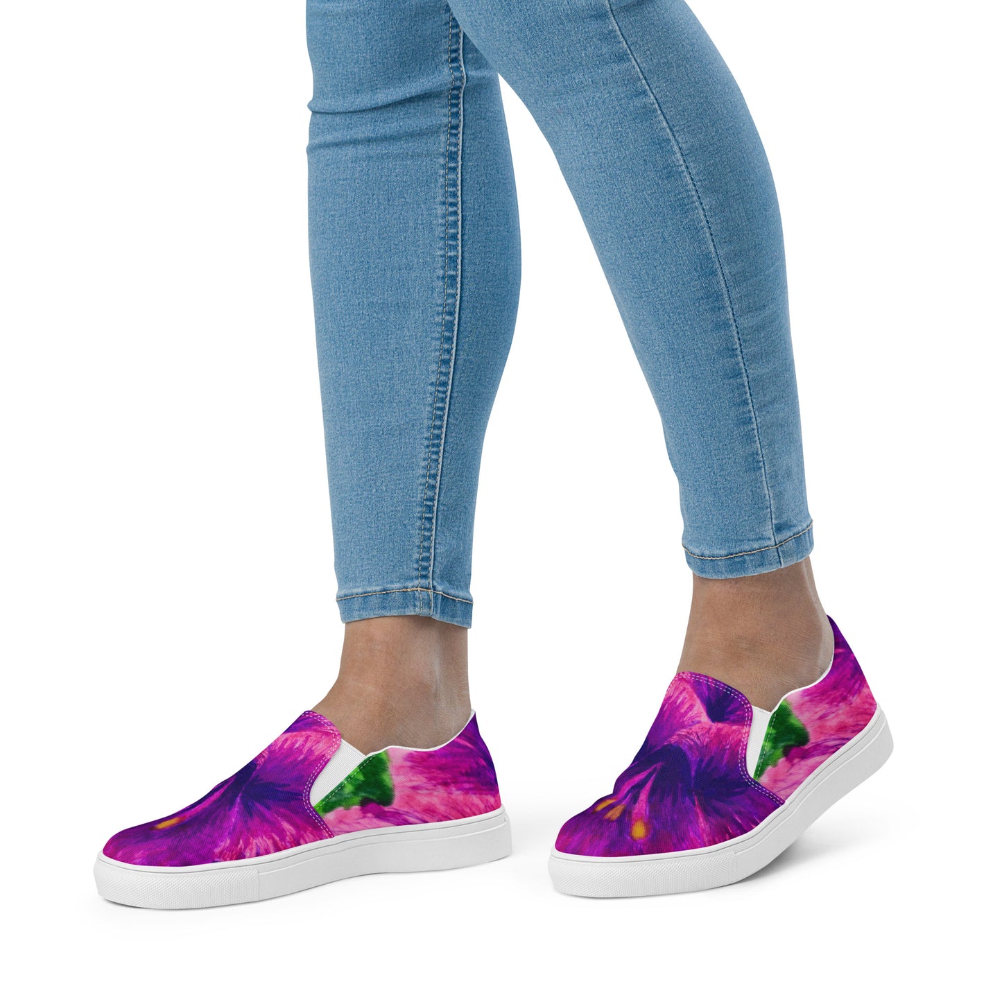 Women’s Slip-on Canvas Shoes - Royal Reverie, Purple Gladiola Artwork Design