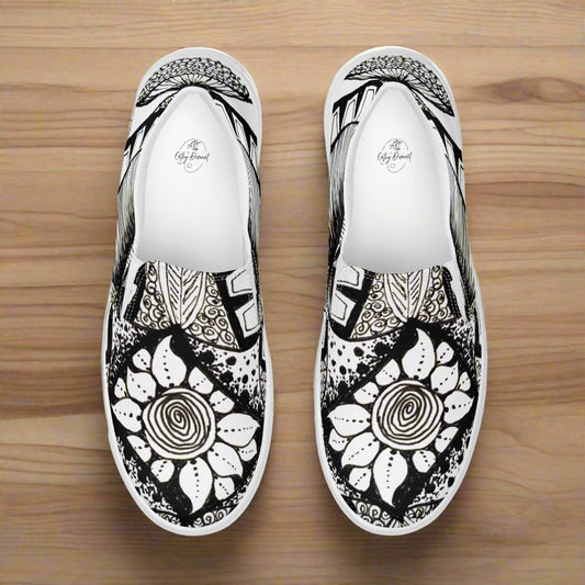 Women’s Slip-on Canvas Shoes: Zen-dala, Intricate Zentangle Floral Art