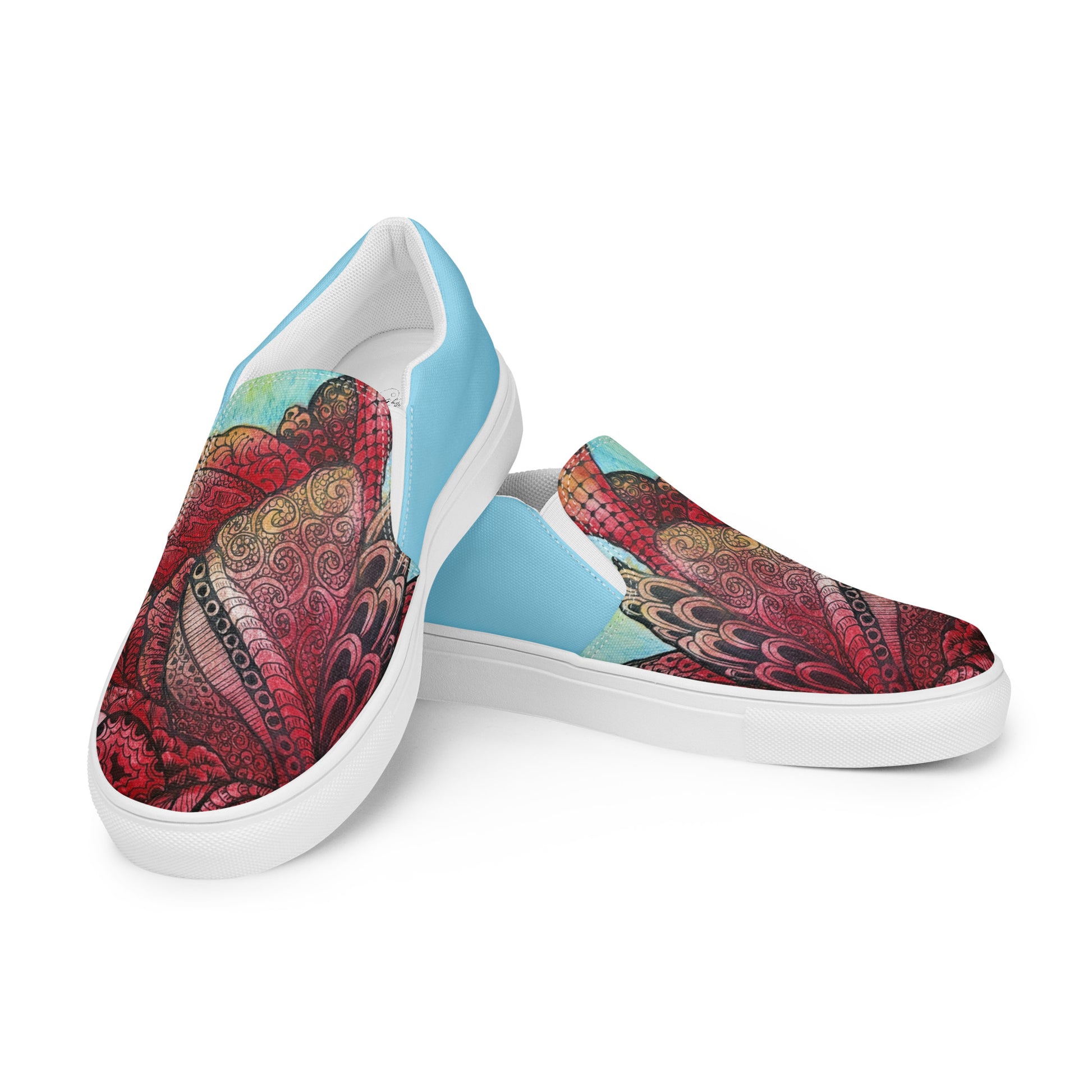 Women’s slip-on canvas shoes: Zen Floral Harmony Intricate Zentangle Flower Art