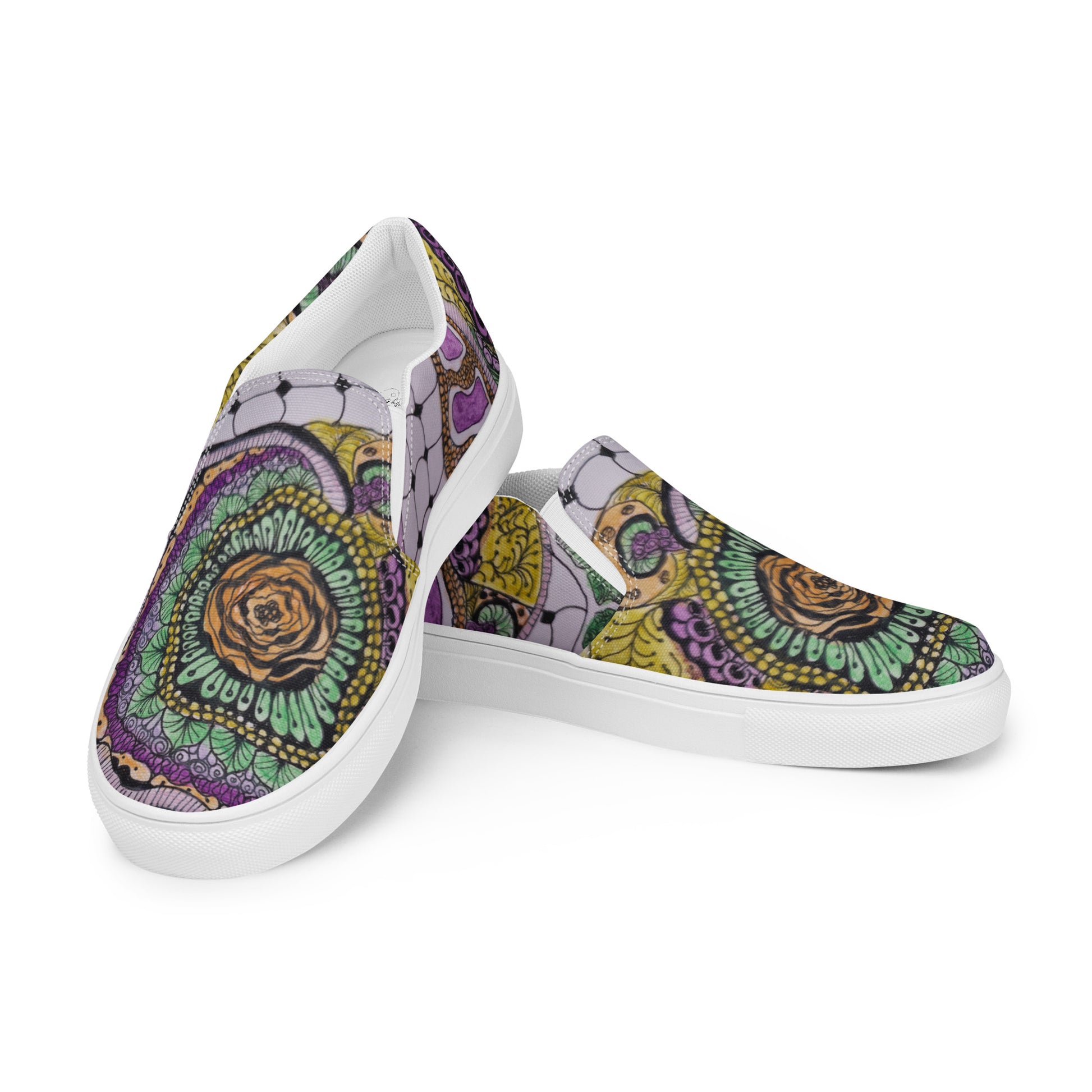 Women’s slip-on canvas shoes: Zen Floral Bliss Zentangle Artwork Design