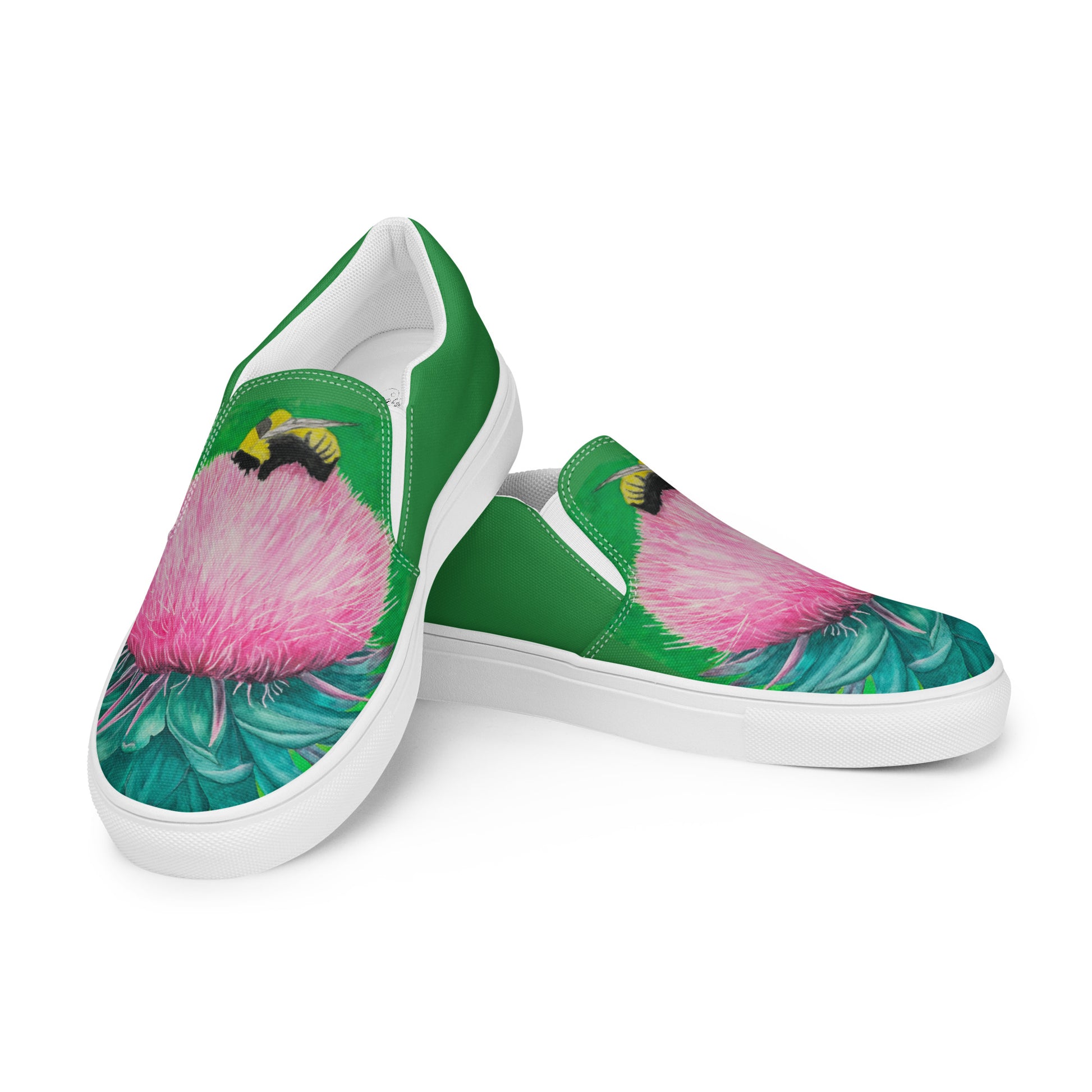 Bumble Bee Bliss Women's Slip-On Canvas Shoes - Pink Blossom Artwork Design