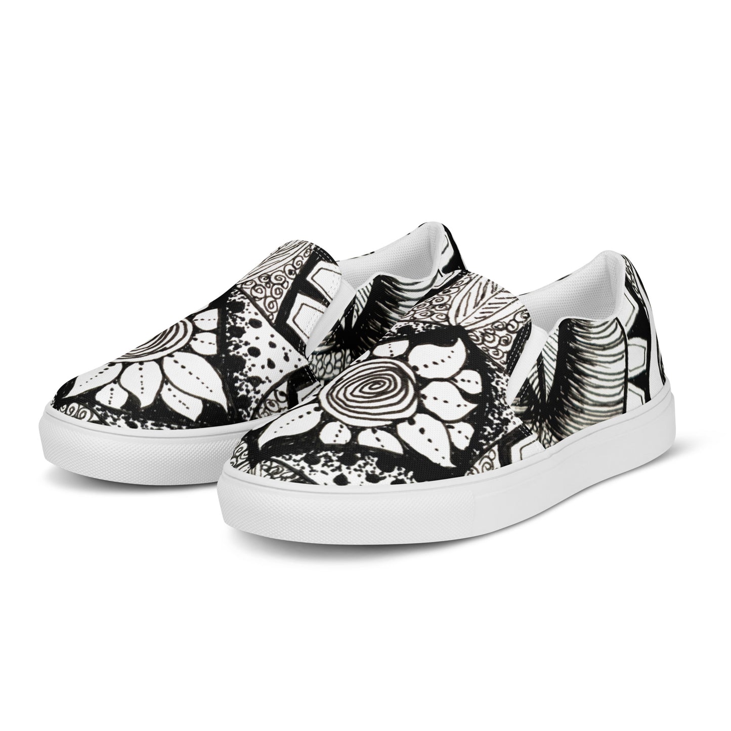 Women’s Slip-on Canvas Shoes: Zen-dala, Intricate Zentangle Floral Art