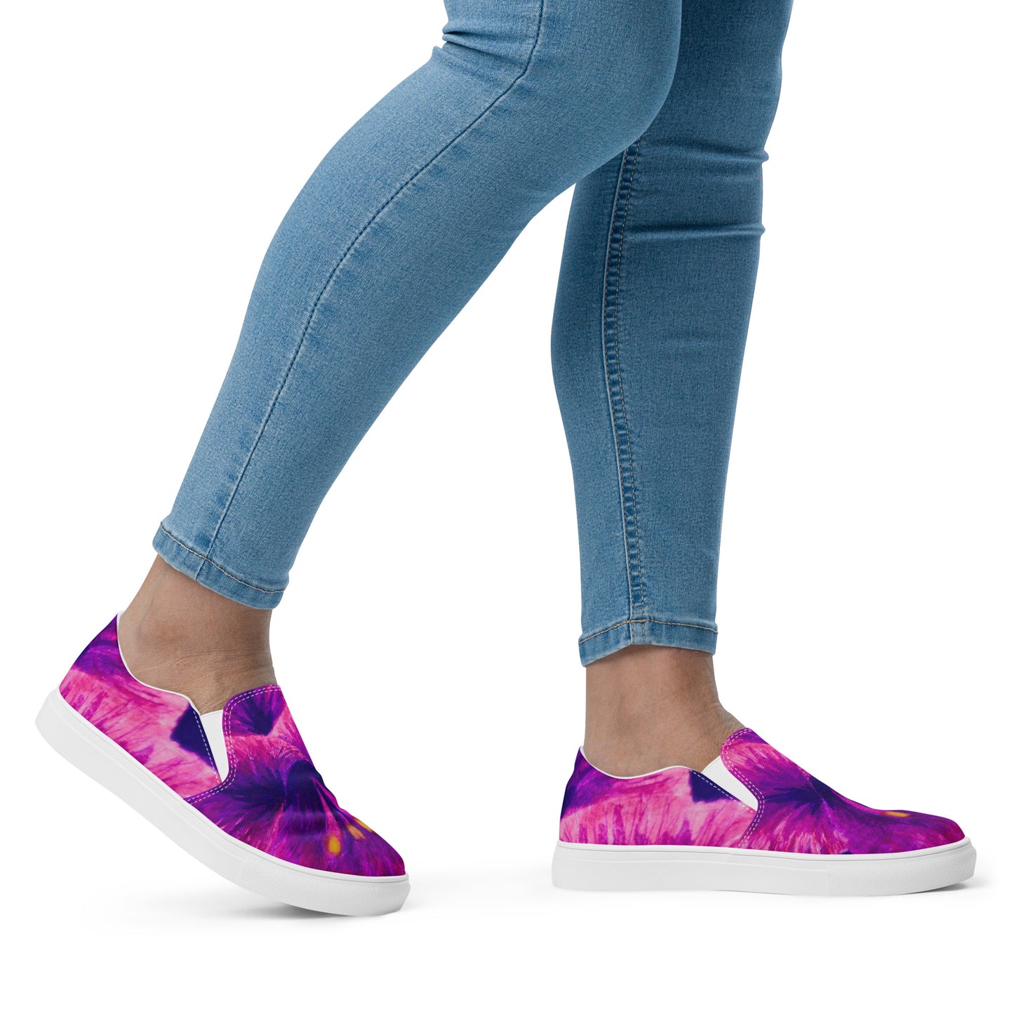 Women’s Slip-on Canvas Shoes - Royal Reverie, Purple Gladiola Artwork Design