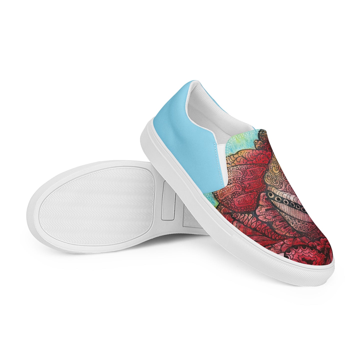 Women’s Slip-on Canvas Shoes: Zen Floral Harmony Intricate Zen-Tangle Flower Art