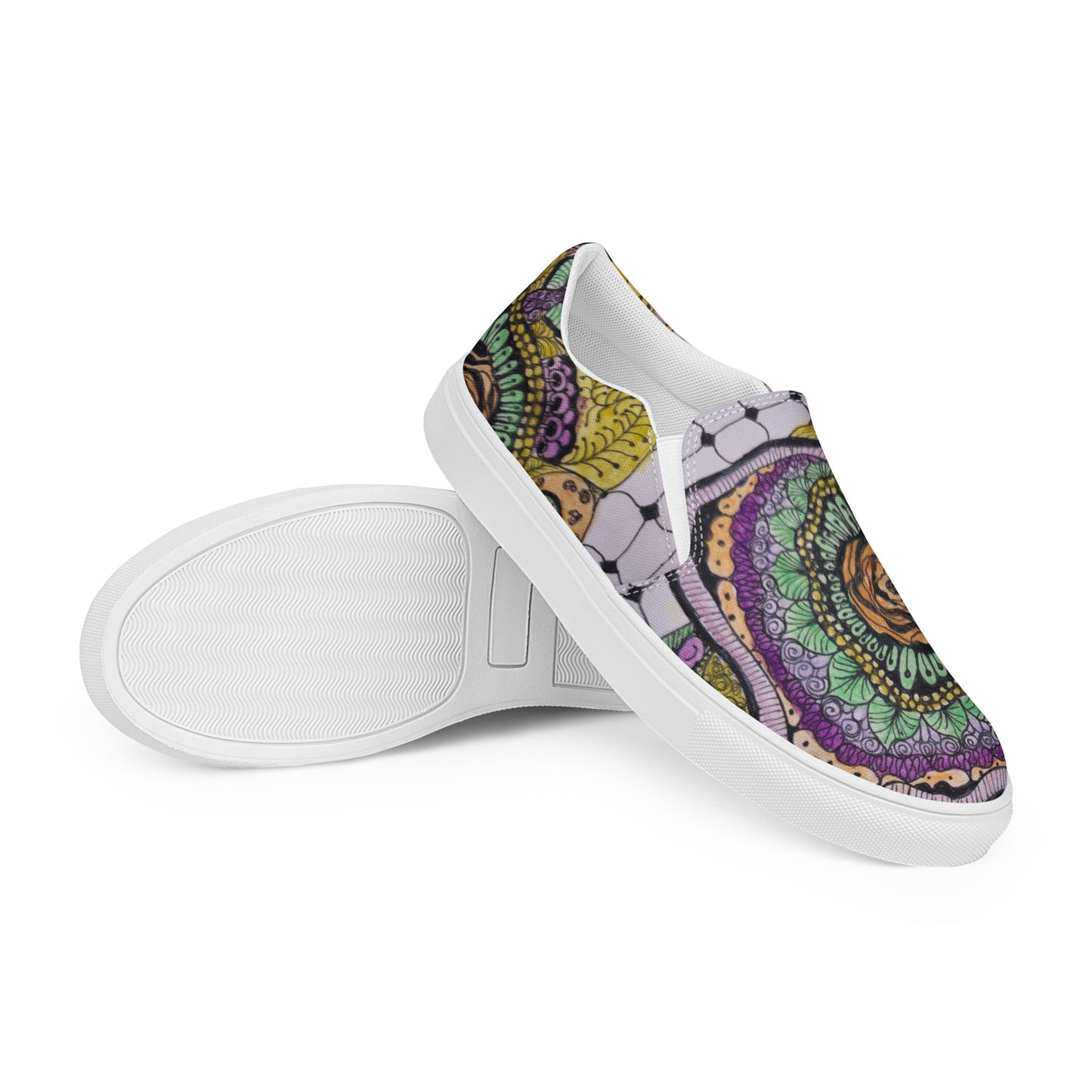 Women’s Slip-on Canvas Shoes: Zen Floral Bliss Zentangle Artwork Design