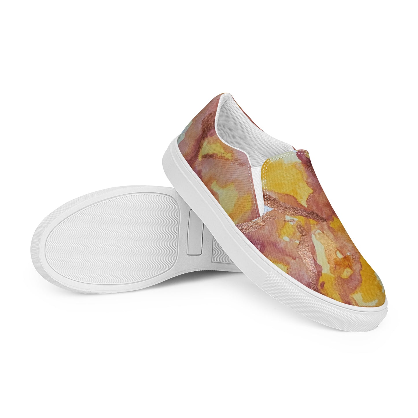 Women’s Slip-on Canvas Shoes - Sunset Veil: A Dance of Red and White Artwork Design