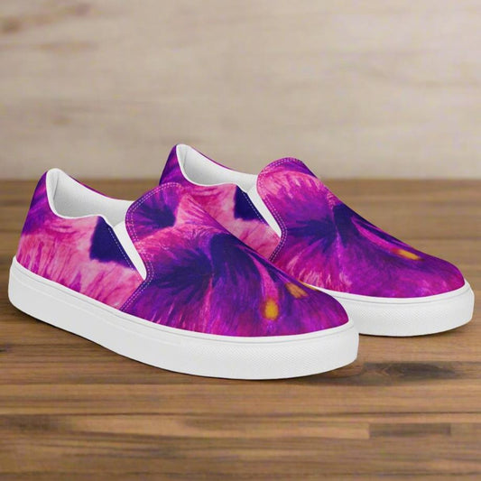 Women’s Slip-on Canvas Shoes - Royal Reverie, Purple Gladiola Artwork Design