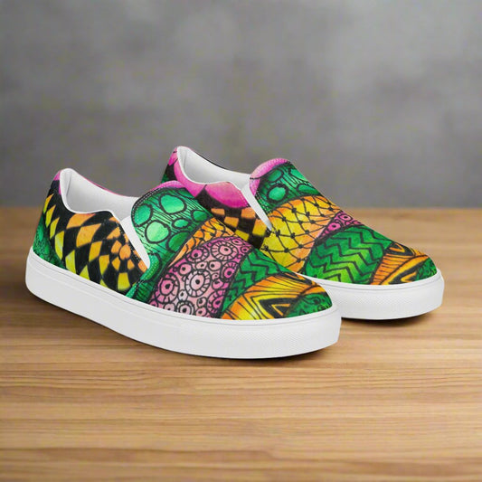 Women’s Slip-on Canvas Shoes - Zen Bloom - Colorful Zentangle Artwork Design